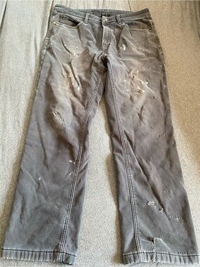 Relaxed Fit Men's Black Jeans - Distressed Style work pants with fleece lining